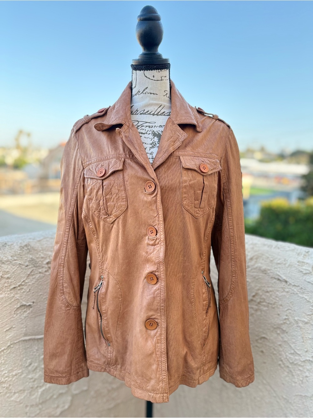 Mauritius brown leather utility style jacket size EU 40 US 10 L large